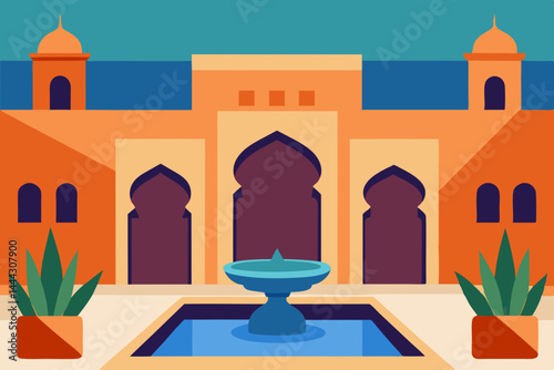 Serene Oasis Architectural Design of a Traditional Middle Eastern Courtyard with Fountain