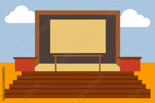 Outdoor Stage Design Simple Wooden Stage with Blank Canvas Backdrop for Events and Performances