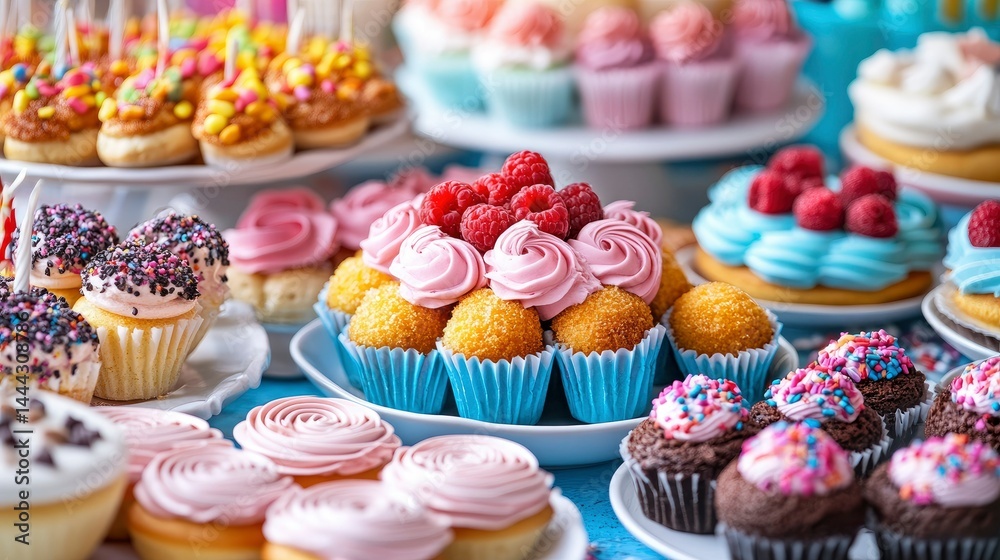 Delicious Assortment of Cupcakes, Cakes, and Pastries on a Festive Table Delicious Assortment of Cupcakes, Cakes, and Pastries on a Festive Table