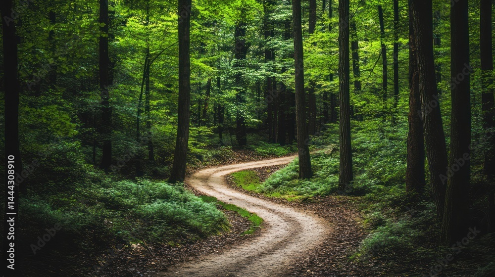 Fototapeta premium Serene Forest Path: A Winding Road Through Lush Greenery