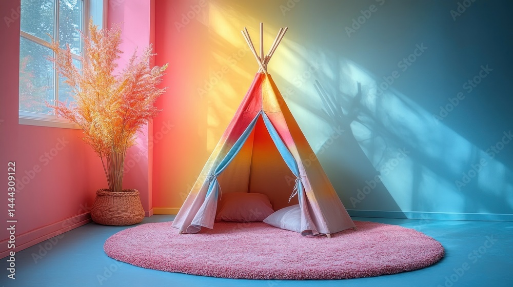 Pastel Playroom: Rainbow Teepee in a Colorful Room