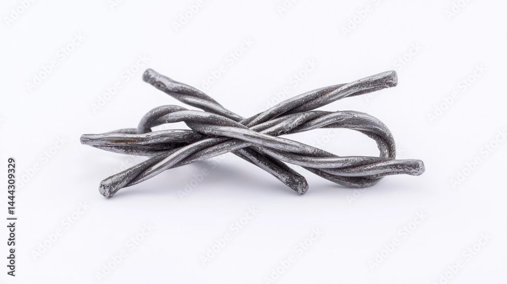 Naklejka premium Barbed wire knot with sharp twisted metal on white background.