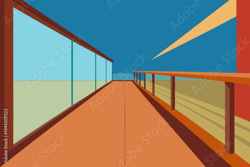 Abstract Perspective Modern Architecture Corridor Design, Interior Pathway, Geometric Shapes and Lines