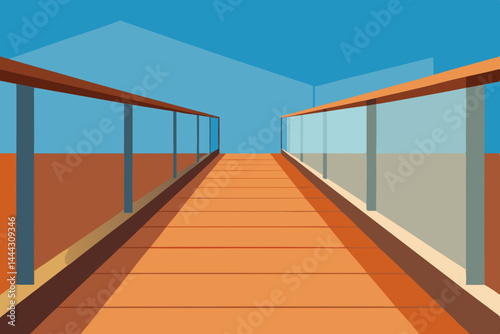 Modern Wooden Walkway Design Glass Railings and Minimalist Architecture
