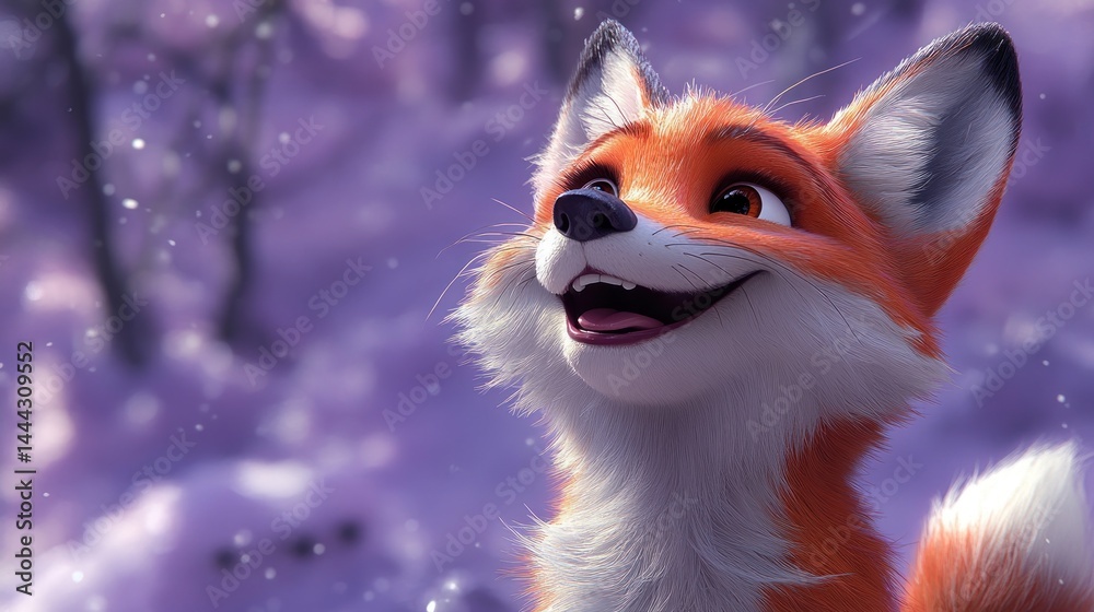 Joyful Fox in Winter Wonderland: A Digital Painting