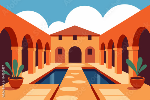 Serene Courtyard Oasis Architectural Design of a Tranquil Spanish-Style Patio