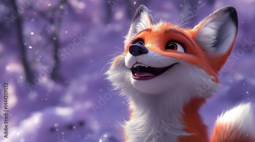 Obraz na płótnie Joyful Fox in Winter Wonderland: A Digital Painting w salonie