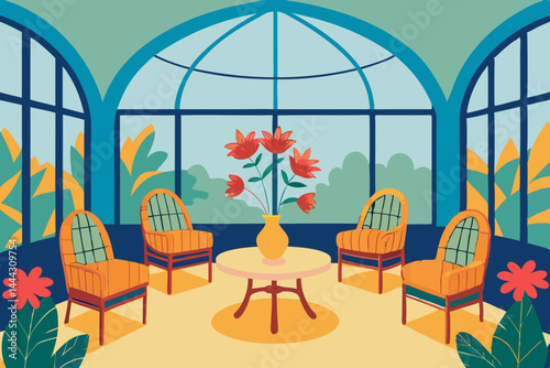 Serene Conservatory A Relaxing Interior Design with Floral Accents