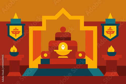 Vibrant Asian Temple Illustration  Sacred Space, Tranquil Design, Cultural Heritage