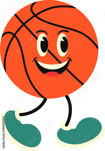 Cartoon sport character illustration. Baseball, bowling, billiard, tennis, football, soccer, volleyball, basketball groovy smiling character.