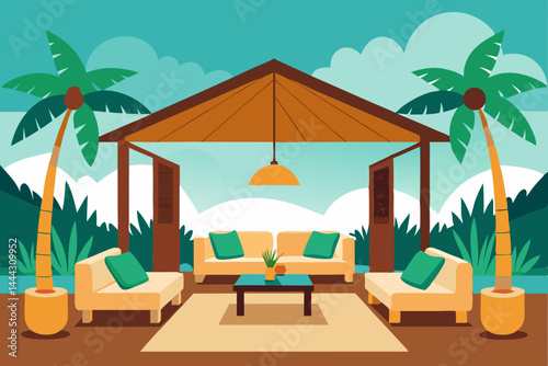 Tropical Paradise Patio Design Relaxing Outdoor Lounge with Palm Trees