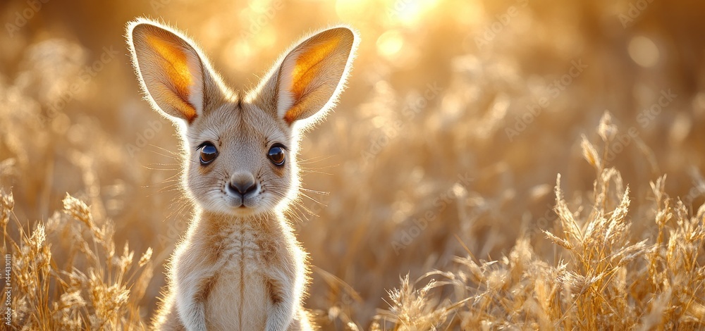 Adorable Baby Kangaroo in Golden Grassland