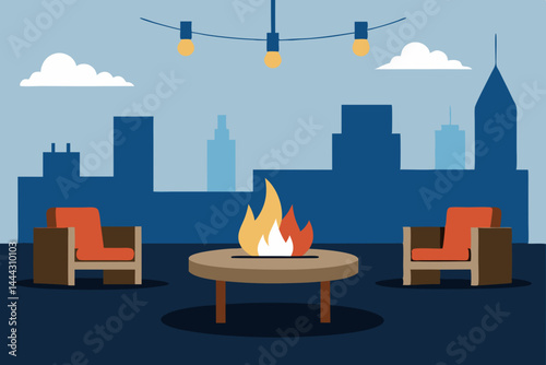 Urban Rooftop Fire Pit City Nights, Cozy Vibes, and Tranquil Evenings