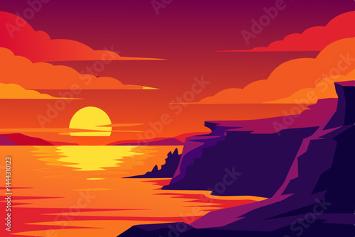 Vibrant Sunset Landscape Coastal Cliffs and Ocean Glow
