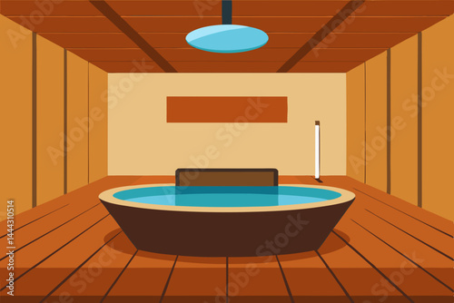 Serene Spa Room Tranquil Interior Design with Wooden Floors and a Relaxing Hot Tub