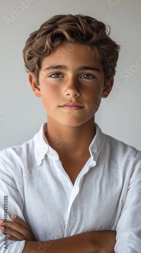 Portrait of a Handsome Young Boy with Freckles