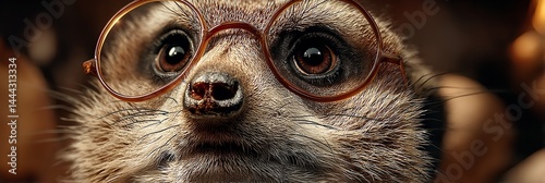 This image captures a moment of wonder in the wild with a startled meerkat wearing spectacles. Generative Ai