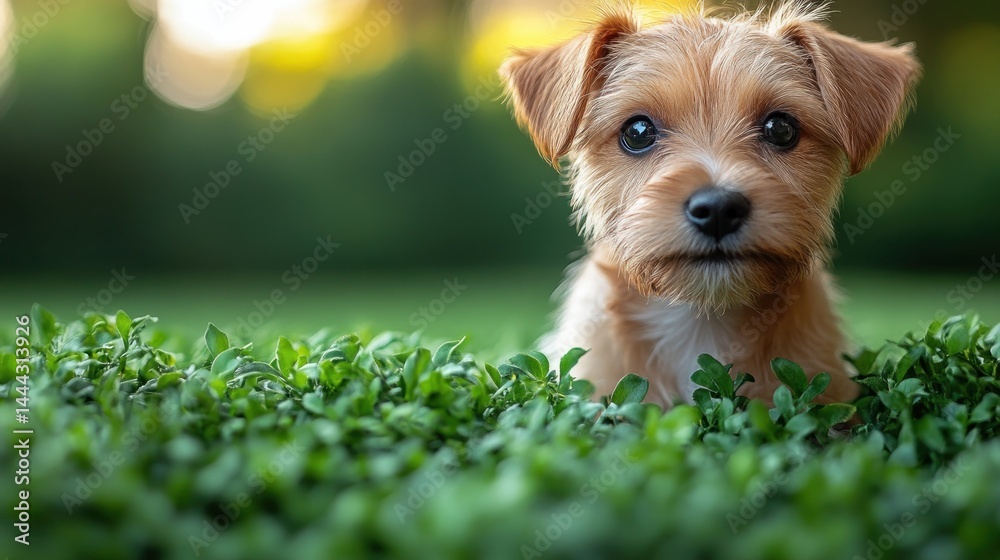 Adorable Puppy in Lush Green Garden