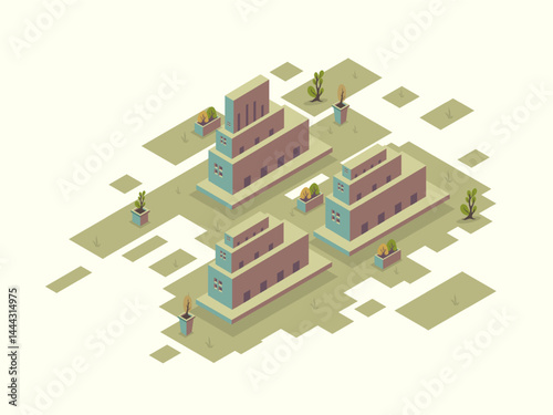  Isometric suburban layout with residential building blocks
