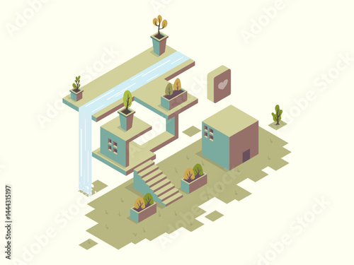 Isometric Sustainable Housing and Eco Community Concept