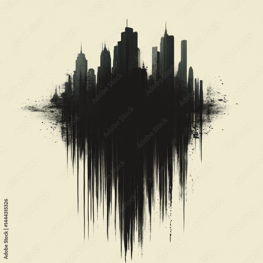 Melancholic Cityscape: A Digital Painting of a City Dissolving into Abstraction