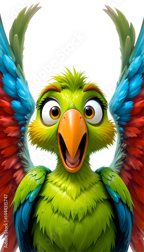 Cartoon Bird with Wings Wide Open Showing Surprise