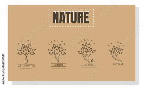 Nature Line Art Logos with Tree and Ecology Icons for Sustainability