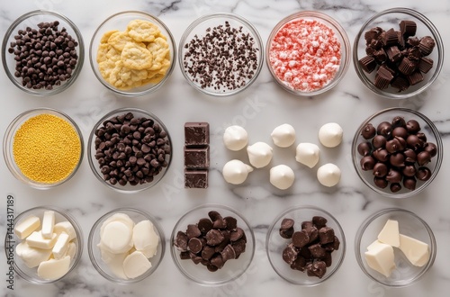 Cooking ingredients laid out for baking cookies,