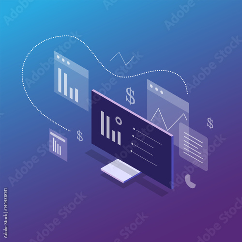 Modern Isometric Data Analytics and Cloud Computing Illustration Set