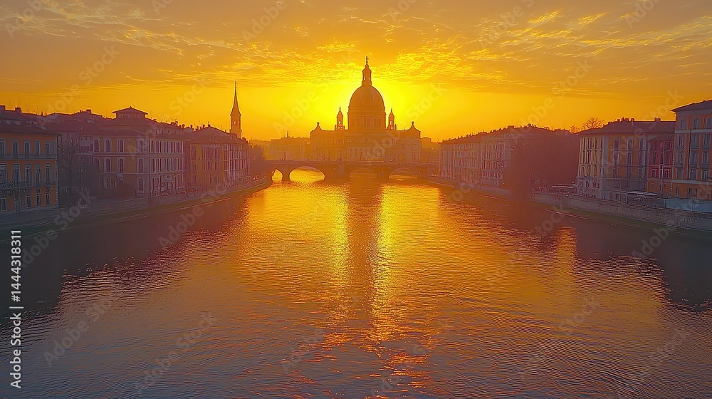 Fototapeta premium sunset over the river vltava