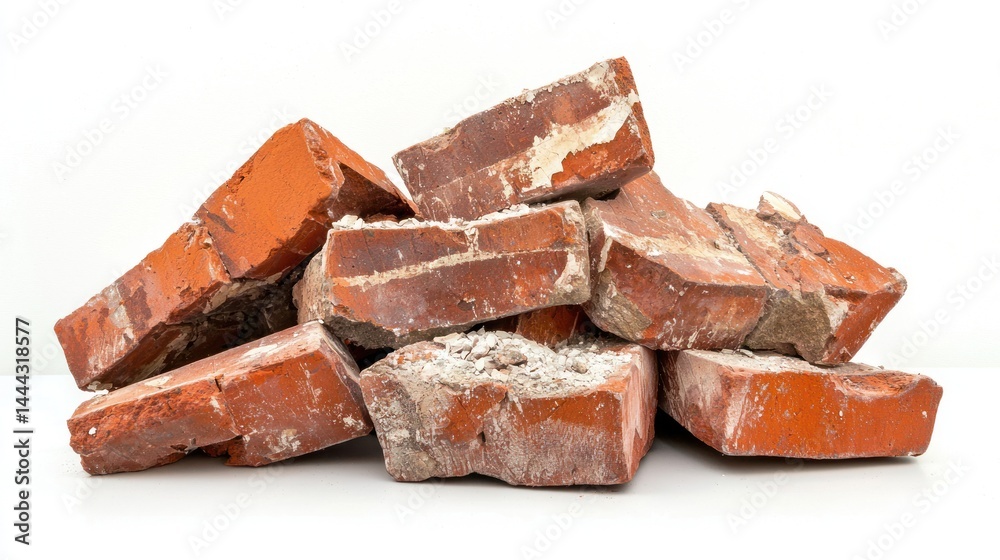 custom made wallpaper toronto digitalBroken red brick wall with crumbled sections on white background.