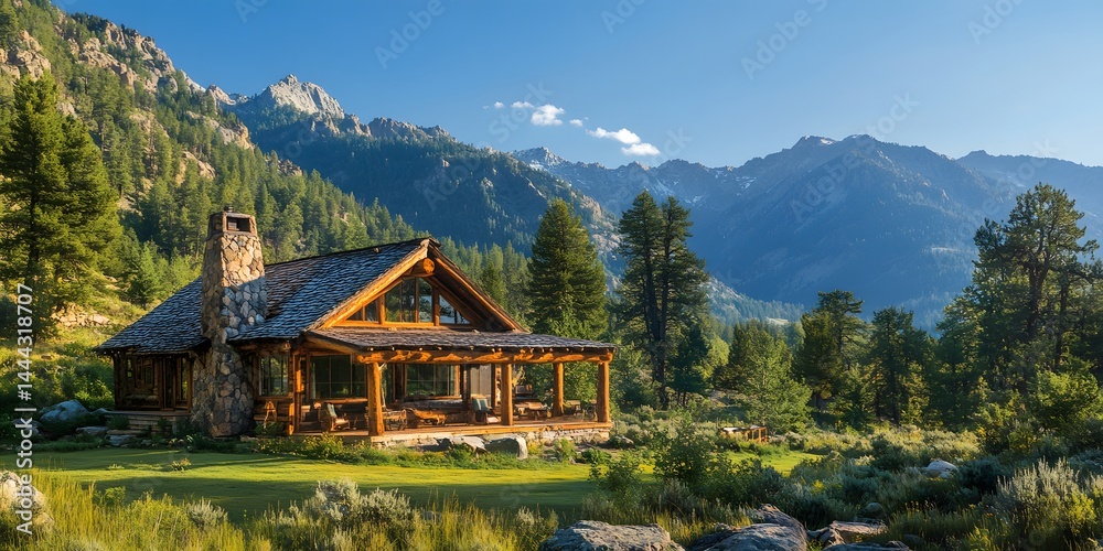 Fototapeta premium Mountain Cabin Retreat: A Serene Escape in the Majestic Mountains