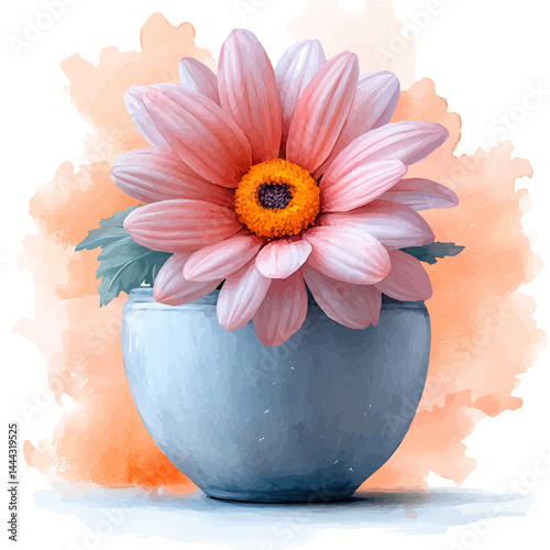 illustration of Gerbera Daisy Behind Frosted Glass, watercolor vector, isolated on a white background.