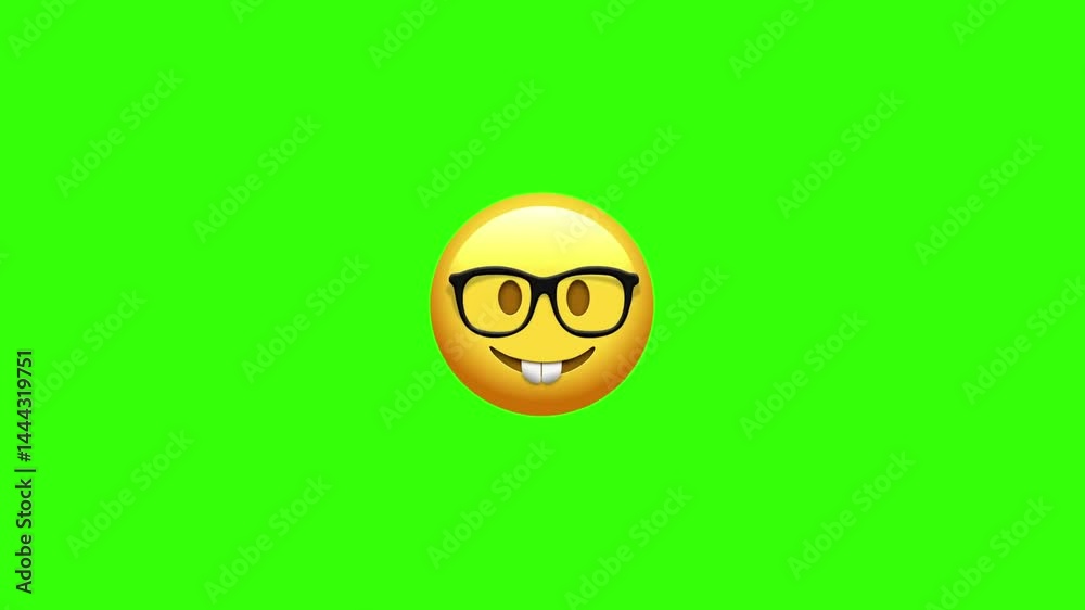 Nerd Face Emoji Animated on a green screen Background. 4K Loop Animation with Alpha Channel.