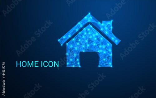 Abstract blue  house icon. Low poly style design.