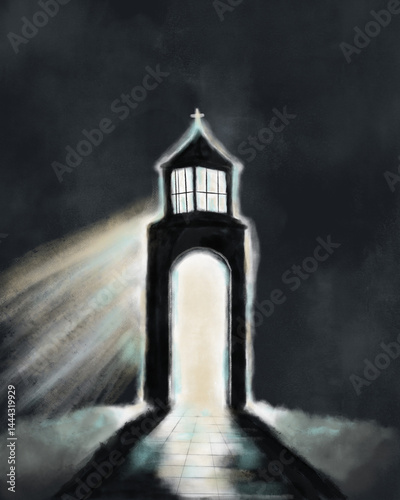 Church shines in the night illustration