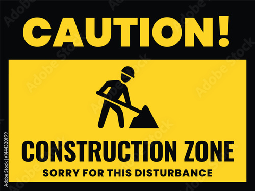 Caution Construction Zone Sign Vector Graphic Illustrating Roadwork Hazard And Site Safety Measures