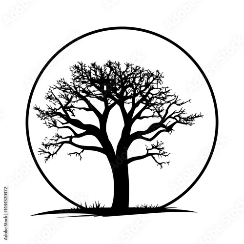 Solitary Tree Silhouette Under Full Moon