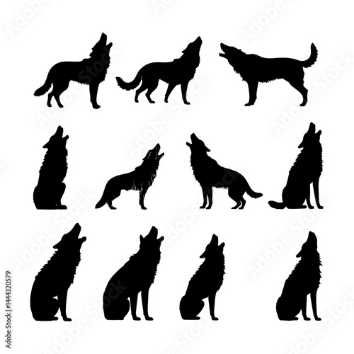 Lone Wolf Silhouette Howling at the Moon