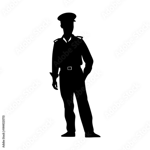 Pilot Silhouette Standing in Uniform – Minimal Design