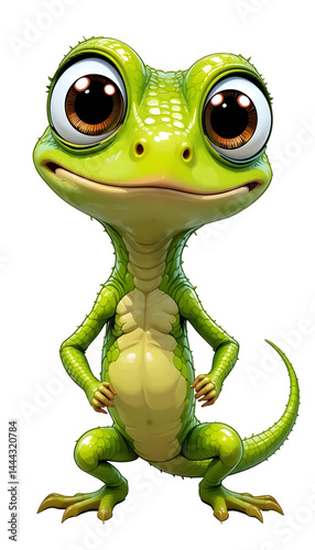 Cartoon Lizard Standing Proudly with Big Eyes on Black