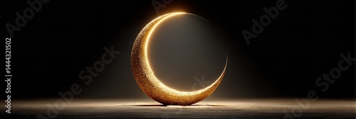 Ramadan Kareem Concept in 3D with a Golden Crescent Moon. Generative Ai