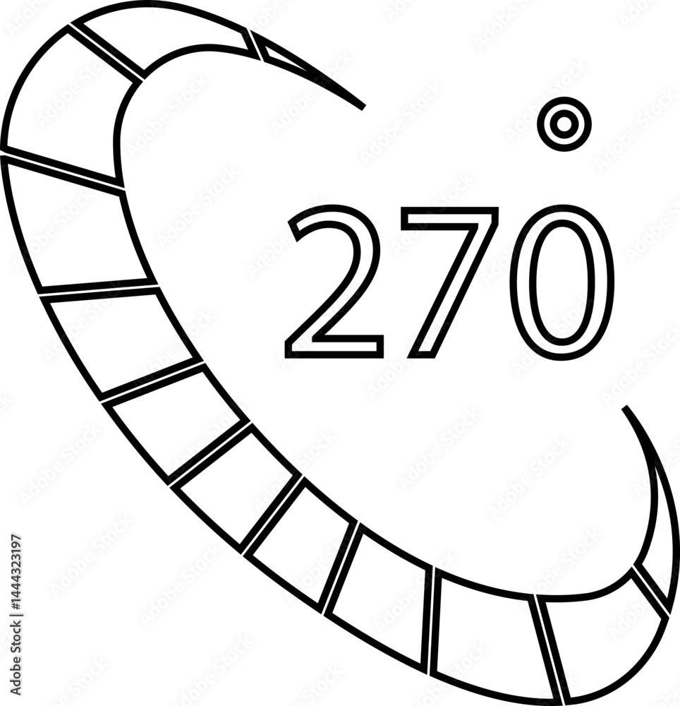 Fototapeta premium Angle 270 degrees icon Rotation Degree icons Flat vector, geometric mathematical angle radian of 270 rotation arrow symbol, isolated on transparent background, used for mobile app, web page or ui