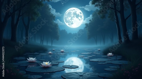 Lunar Serenity: A Pond's Mystical Glow