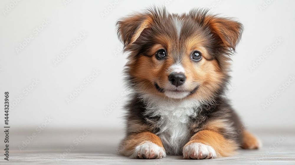 Adorable Tri-colored Puppy Posing for a Studio Shot