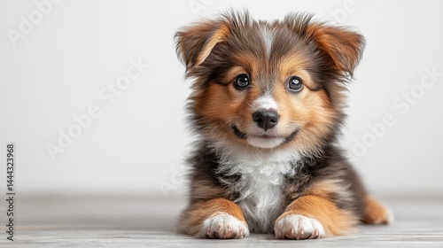 Obraz na płótnie Adorable Tri-colored Puppy Posing for a Studio Shot w salonie