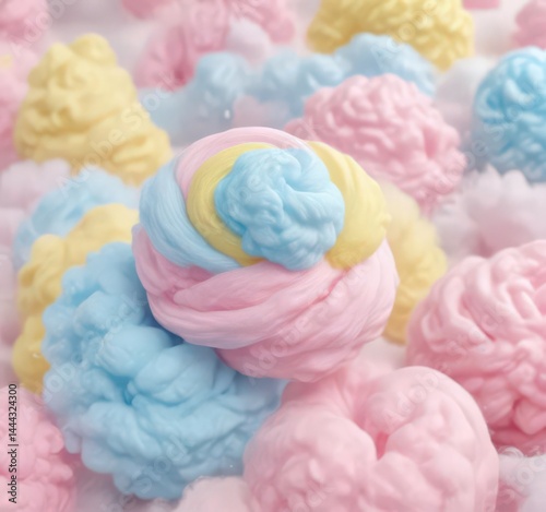 Dreamy pastel pink, blue, yellow cotton candy swirl background , sugar, scene, candy floss
