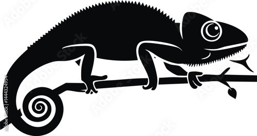 Vector High Contrast Chameleon Illustration with Bold Lines and Simplified Form on Monochrome Background