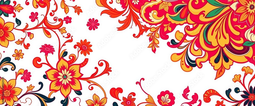 Intricate swirling floral and geometric patterns in traditional Malay style, leaving ample negative space, line, shape Intricate swirling floral and geometric patterns in traditional Malay style, leaving ample negative space, line, shape