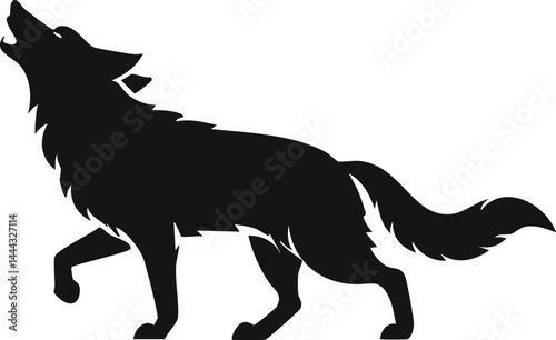 Vector Minimalist Wildlife Illustration of Lone Howling Wolf with Sharp Ears and Monochrome Design